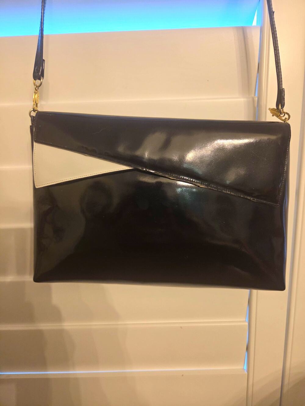 Salvatore Ferragamo Black/White Colorblock Crossbody, Gold Hardware, Magnetic